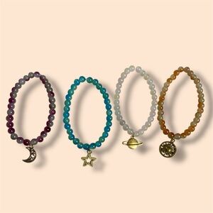 Handmade Multicolored Beaded Boho Charm Bracelet Set of 4